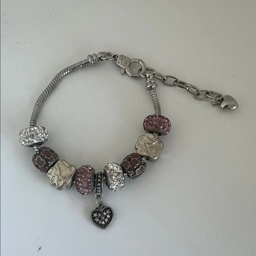 Silver Tone Pink Chunky Charm Bracelet Extender